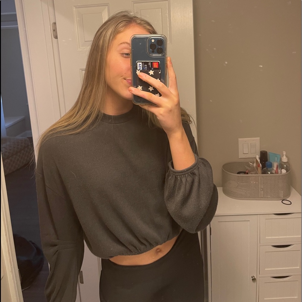 cropped dark grey sweater